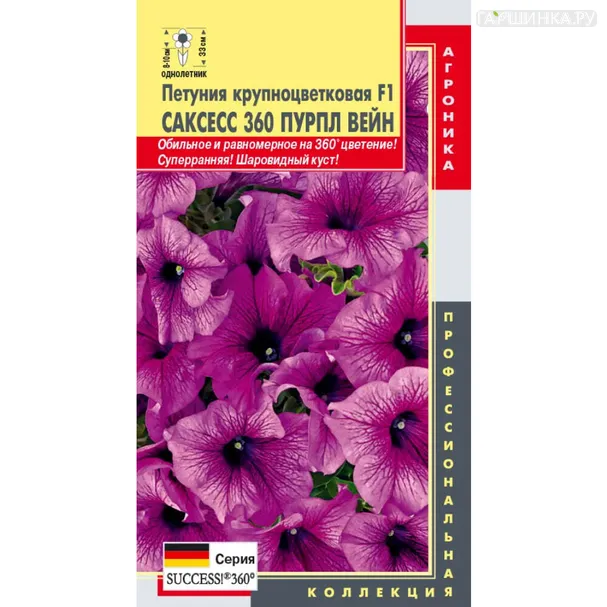 Петуния Пурпл Вейн крупноцветковая F1 (серия Success! 360) 10 шт, Плазменные семена