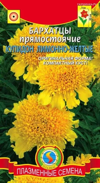 Бархатцы Купидон Лимонно-желтый прямостоячие 20 шт, Плазменные семена